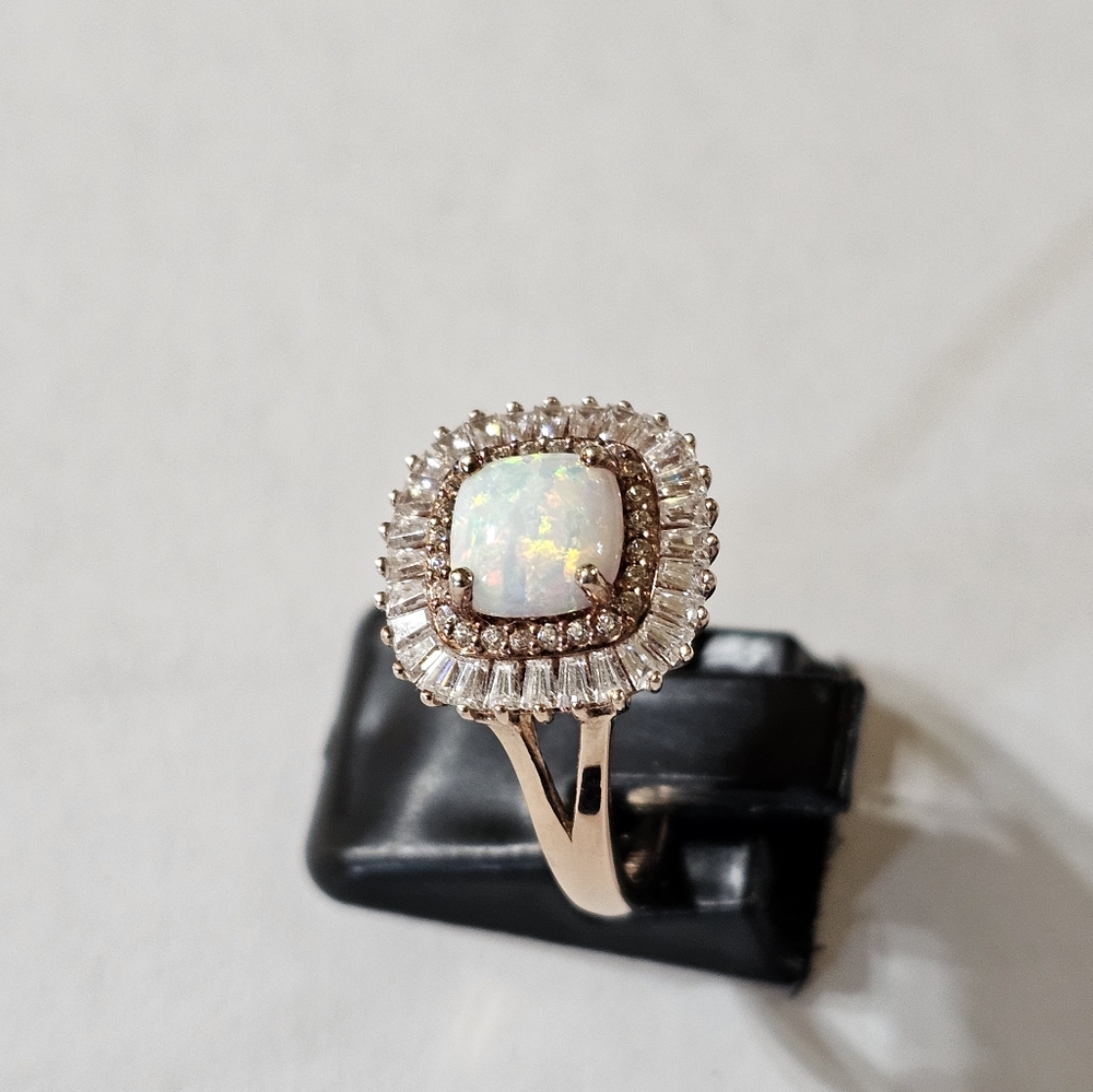 Diamonique Baquettes & Opal 18k Rose Gold over Sterling Silver 💍 Sz 8. - Picture 8 of 16